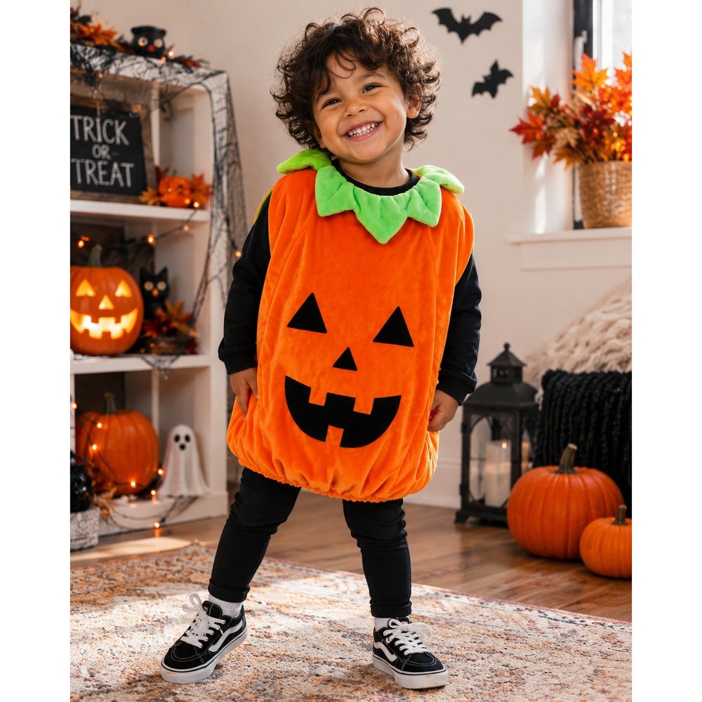 Claire's Pumpkin Costume Kids One Size Orange Plush Jack-o-lantern Vest NWT